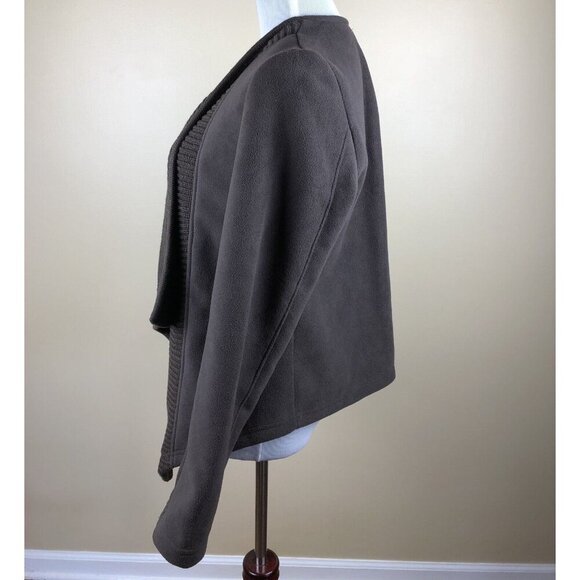 Susan Bristol Brown Open Cardigan Size Medium Fleece and Knit Cozy Layer NWT - Picture 4 of 7